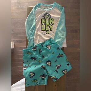 Hurley Kids Aqua and White Rashguard Set